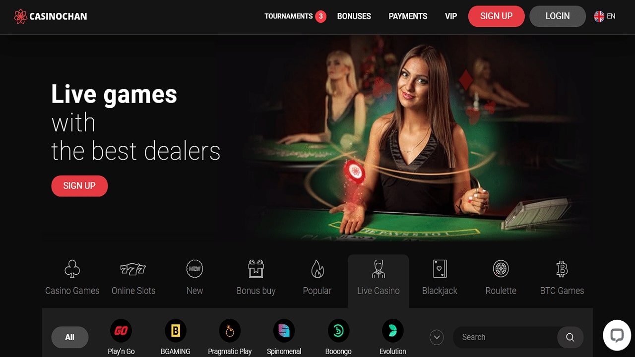 CasinoChan Live Casino Review 360+ Live Tables from 7 Top Brands