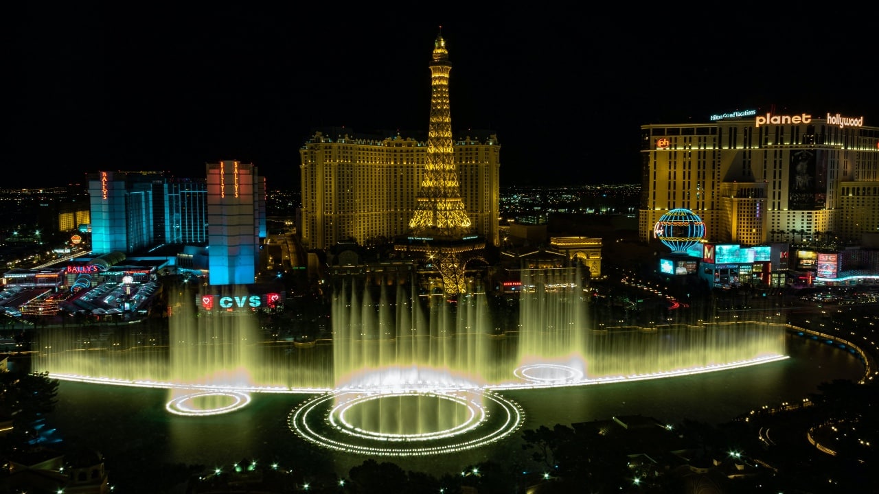 Blick auf die Las Vegas Hotel Casinos Belaggio, Paris und Horseshoe
